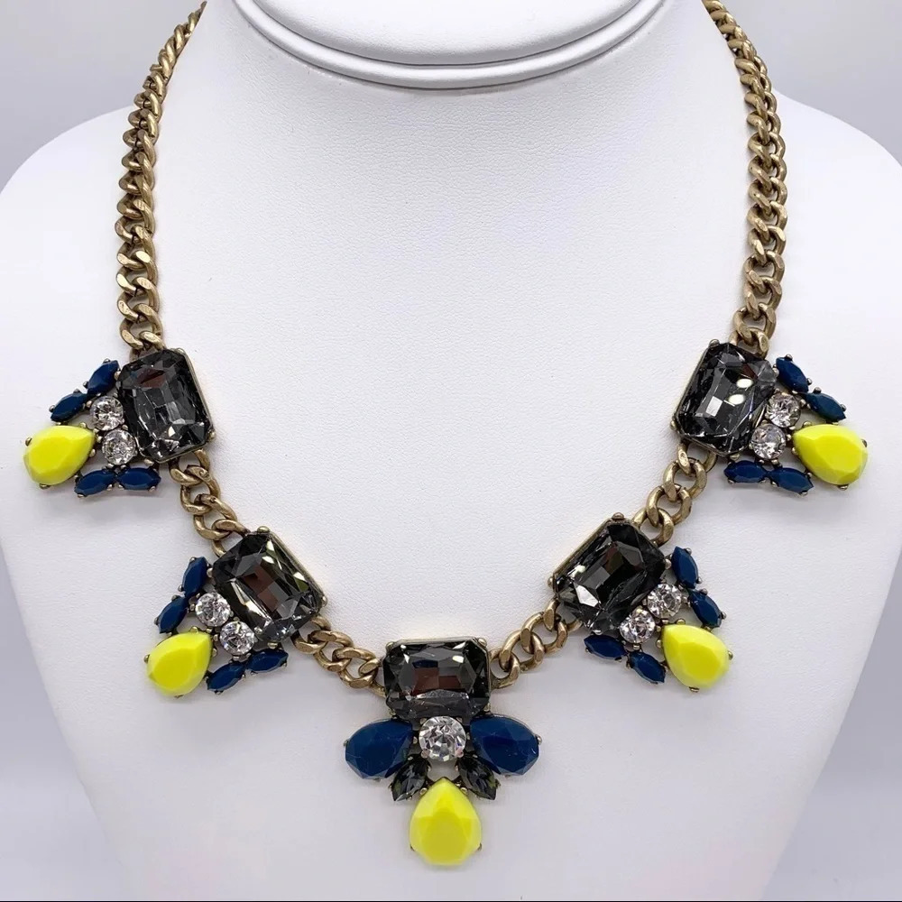 J. Crew Gray Blue Yellow Jeweled Necklace